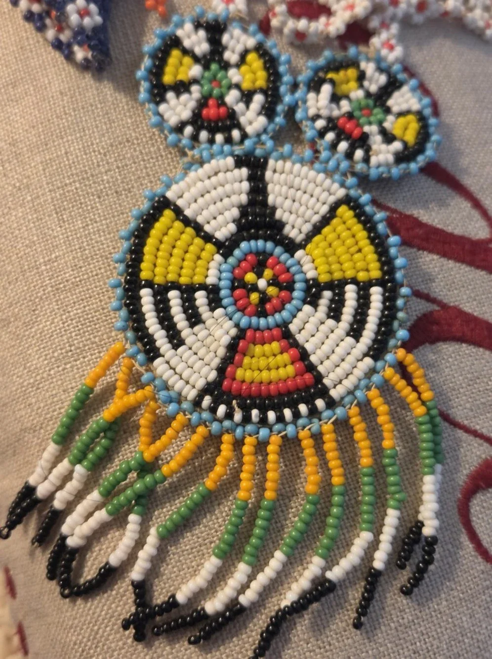 Vintage Native American Thunderbird Beaded Pendant Necklace With Keychain